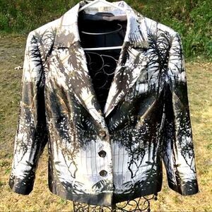 ESCADA BREANNA BLACK/WHITE ABSTRACT PRINT SILK BLAZER/JACKET M/L
